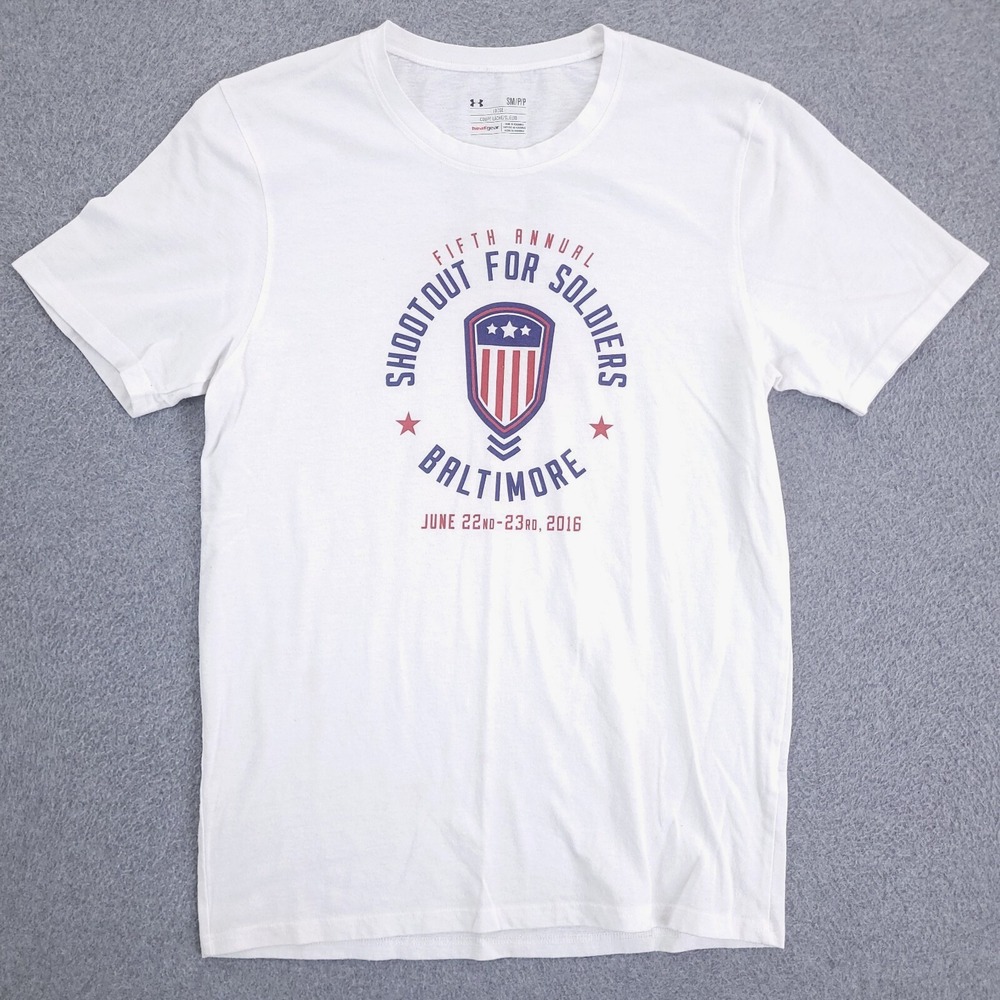 Under Armour Shirt Adult Small Loose Fit White Shootout For Soldier Mens